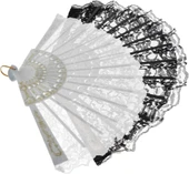 YELPAZE  Tüllü Gelin 877-12 Tül Detaylı Dekoratif Gelin Yelpaze 2 Adet Siyah-Beyaz thumbnail 1