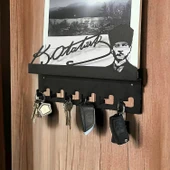 Atatürk Tasarımlı Duvar Askılı Anahtarlık ve Mektup Rafı Model-1 - Siyah - 6