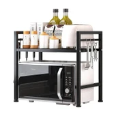 Ev Düzeni Uzmanı Siyah Mikrodalga Fırın ve Mutfak Rafı – Tezgahüstü Modern Organizer - 1