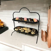 2 Katlı Siyah Melamin 13x32cm Metal Sunum Standı – İkram ve Servis İçin Model 1 Siyah - 11