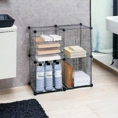 4 Bölmeli Tel Küp Çok Amaçlı Organizer Raf Siyah 33cm Mutfak, Oyuncak, Kiler, Depolama Rafı - 7