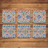 Doğal Taş Bardak Altlığı 6'lı Telli Model D (Boho Tema) - 1