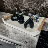 AHŞAP SAPLI 40X25 DEKORATİF METAL TEPSİ BEYAZ, SUNUM, DEKORATİF TEPSİ - 3