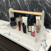 Ahşap Saplı Beyaz 30x17cm Metal Servis, Sunum, Dekoratif Tepsi - 2