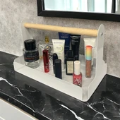 Ahşap Saplı Beyaz 30x17cm Metal Servis, Sunum, Dekoratif Tepsi - 1