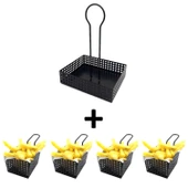 4 Adet Şık Patateslik ve 1 Pratik Sosluk - Siyah Cafe Sunum Seti Model-1 - 5