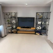 Bambu Ahşap ve Metal Detaylı TV Ünitesi & Sekizli Tel Küp Raf Sistemi - Modern Tasarım Model-1 - 2