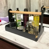 Ahşap Saplı 30x17cm Siyah Metal Servis, Sunum, Dekoratif Tepsi - 10