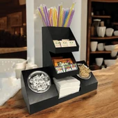 7 Bölmeli Endüstriyel Siyah Tezgah Üstü Düzenleyici Organizer, Çay ve Pipet Raflı Stand - 5