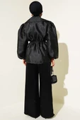 Bel Lastikli Balon Kol Jakar Ceket Siyah thumbnail 3