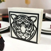 Kaplan Temalı Siyah Metal Peçetelik - 4