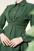Önü Bağlamalı Gömlek Yaka Etekli İkili Takım Yeşil thumbnail 4