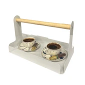 Ahşap Saplı Beyaz 30x17cm Metal Servis, Sunum, Dekoratif Tepsi - 4