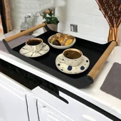 AHŞAP SAPLI 40X25 DEKORATİF METAL TEPSİ SİYAH, SUNUM, DEKORATİF TEPSİ - 8