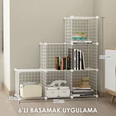 6 Bölmeli Tel Küp Çok Amaçlı Organizer Raf Beyaz 33cm Mutfak, Oyuncak, Kiler, Depolama Rafı - 2