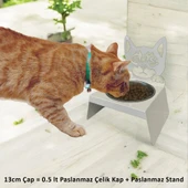 Sevimli Kedi Tasarımlı, Ergonomik Beyaz Kedi ve Köpek Mama ve Su Kabı Tekli Small Model – Paslanmaz Çelik, Dayanıklı Malzeme thumbnail 2