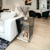 İskandinav Tarzı Siyah Metal Hasır Tel Sehpa - 1