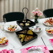 2 Katlı Dekoratif Siyah Metal Çerezlik / Peynir Sunum Servis Tabağı - Lokumluk / Makaron, Pankek ve Tatlı Sunumu İçin - 8