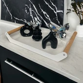 AHŞAP SAPLI 40X25 DEKORATİF METAL TEPSİ BEYAZ, SUNUM, DEKORATİF TEPSİ - 9