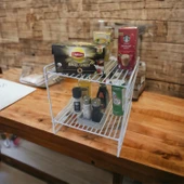 30x30 2 Kat Dekoratif Beyaz Tel Raf Demonte - 3