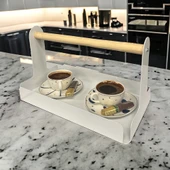 Ahşap Saplı Beyaz 30x17cm Metal Servis, Sunum, Dekoratif Tepsi - 7