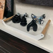 AHŞAP SAPLI 40X25 DEKORATİF METAL TEPSİ BEYAZ, SUNUM, DEKORATİF TEPSİ - 8