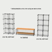 Bambu Ahşap ve Metal Detaylı TV Ünitesi & Sekizli Tel Küp Raf Sistemi - Modern Tasarım Model-1 - 3