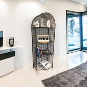 Modern Dekoratif Tel Metal Kitaplık & Çiçeklik Raf - Siyah - 1