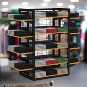 80X60 Dört Taraflı Metal Siyah Stand Bambu Raflı Ve Yan Modül Raflı Set - 4