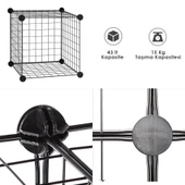 4 Bölmeli Tel Küp Çok Amaçlı Organizer Raf Siyah 33cm Mutfak, Oyuncak, Kiler, Depolama Rafı - 4