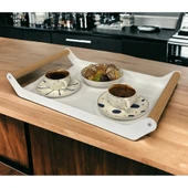 AHŞAP SAPLI 40X25 DEKORATİF METAL TEPSİ BEYAZ, SUNUM, DEKORATİF TEPSİ - 7