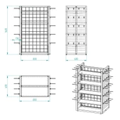 80X60 Çift Taraflı Metal Beyaz Stand Metal Raflı Ve Yan Modüllü Kancalı Set - 5