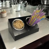 Endüstriyel Tarz 2'li Tek Yuvalı Metal Mutfak Düzenleyici ve Paslanmaz Çelik Kaseli Çatal Bıçak Kaşık Tutucu Ve Pipetlik Karıştırıcı Şeker Organizer - 1