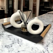 AHŞAP SAPLI 40X25 DEKORATİF METAL TEPSİ SİYAH, SUNUM, DEKORATİF TEPSİ - 7