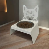 Sevimli Kedi Tasarımlı, Ergonomik Beyaz Kedi ve Köpek Mama ve Su Kabı Tekli Small Model – Paslanmaz Çelik, Dayanıklı Malzeme thumbnail 6