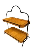 2 Katlı Ahşap Zeminliı 15x27cm Metal Standlı Ahşap Sunum Standı – İkram ve Servis İçin Model 1 Siyah - 8