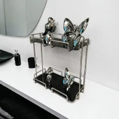 2 Katlı 28x14 Gümüş Banyo ve Kozmetik Düzenleyici - Çift Katlı Sunum ve Servis Tepsisi - 1