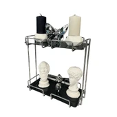 2 Katlı 28x14 Gümüş Banyo ve Kozmetik Düzenleyici - Çift Katlı Sunum ve Servis Tepsisi - 16