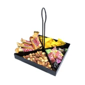 Tek Katlı Dekoratif Metal Siyah Çerezlik, Peynir Sunum Servis Tabağı - Lokumluk, Makaron, Pankek ve Tatlı İçin İdeal - 4