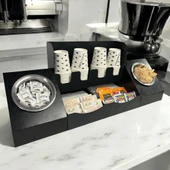 16 Oz Çay Kahve ve 2' li Tek yuvalı Organizer Siyah Stand Kahve İstasyonu Düzenleyicisi, Şık Tasarım, Ofis & Self Servis İçin - 5