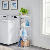 3 Bölmeli Tel Küp Çok Amaçlı Organizer Raf Beyaz 33cm Mutfak, Oyuncak, Kiler, Depolama Rafı - 4