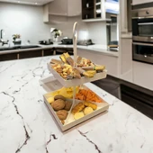 2 Katlı Dekoratif Beyaz Metal Çerezlik / Peynir Sunum Servis Tabağı - Lokumluk / Makaron, Pankek ve Tatlı Sunumu İçin - 6