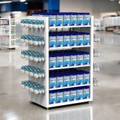 80X60 Çift Taraflı Metal Beyaz Stand Metal Raflı Ve Yan Modüllü Kancalı Set - 4