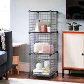 3 Bölmeli Tel Küp Çok Amaçlı Organizer Raf Siyah 33cm Mutfak, Oyuncak, Kiler, Depolama Rafı - 4