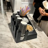 4 Bölmeli 16Oz ve 3 yuvalı Basamaklı Kahve Standı Düzenleyici Organizer Siyah Renkli Çok Bölmeli Kafe ve Self-Servis İçin Pratik Organizatör - 4