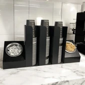 3 Bölmeli Karton Bardaklık ve 2' li Tek yuvalı Karistirici ve Şeker Endüstriyel Mutfak Kahve Aksesuar Düzenleyici Siyah Çok Bölmeli Kafe/Ofis Kahve Standı - 3