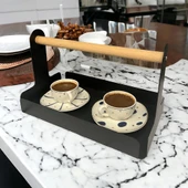 Ahşap Saplı 30x17cm Siyah Metal Servis, Sunum, Dekoratif Tepsi - 1