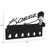 Atatürk Tasarımlı Duvar Askılı Anahtarlık ve Mektup Rafı Model-1 - Siyah - 2