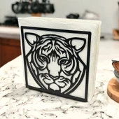 Kaplan Temalı Siyah Metal Peçetelik - 5