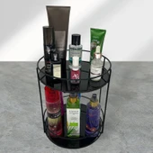 2 Katlı Banyo, Kozmetik Düzenleyici, Takı Standı, Organizer ve Çok Amaçlı Servis Sunum Tepsisi, İkramlık 23CM SİYAH - 5